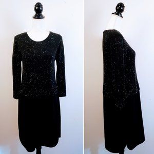 ANN TAYLOR LOFT Sweater Dress, Black White Acrylic Knit Long Sleeve Career, S